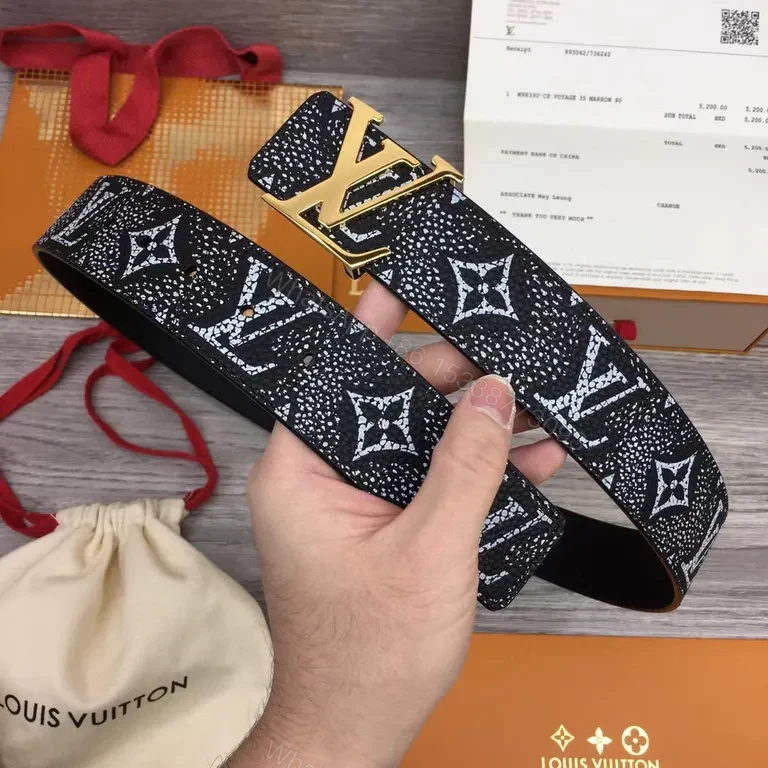 View 4 of Lux Monogram Belt: Bold LV Buckle & Textured Strap