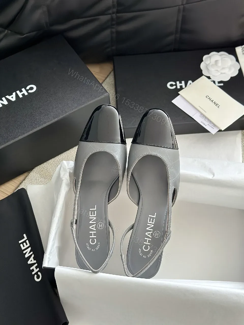View 9 of Gray Patent-Toe Slingback Heels: Modern Block-Color Comfort