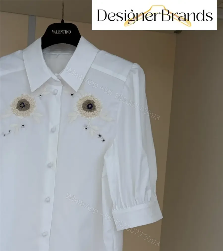 View 5 of Valentino Embroidered White Short-Sleeve Cotton Shirt