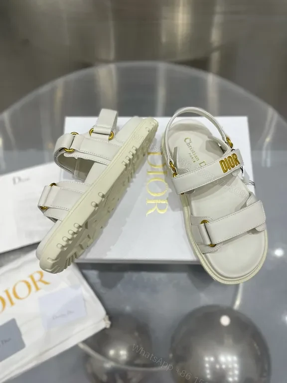 View 7 of White Leather Minimalist Sandals with Dior Hardware