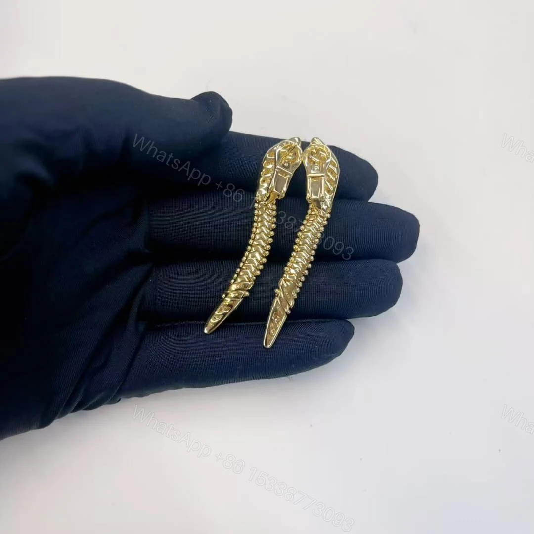View 5 of 18kt Yellow Gold Bvlgari Serpenti Earrings Set with Diamonds Onyx 359387