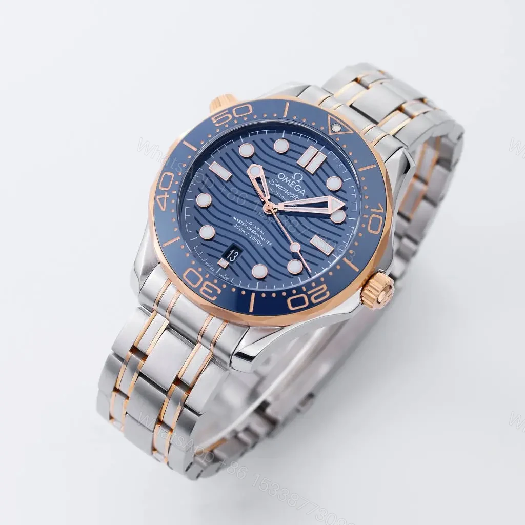View 2 of Omega Seamaster 300M Series Blue Dial with Stainless Steel and Rose Gold Bracelet 42MM Case Custom 8800 Movement