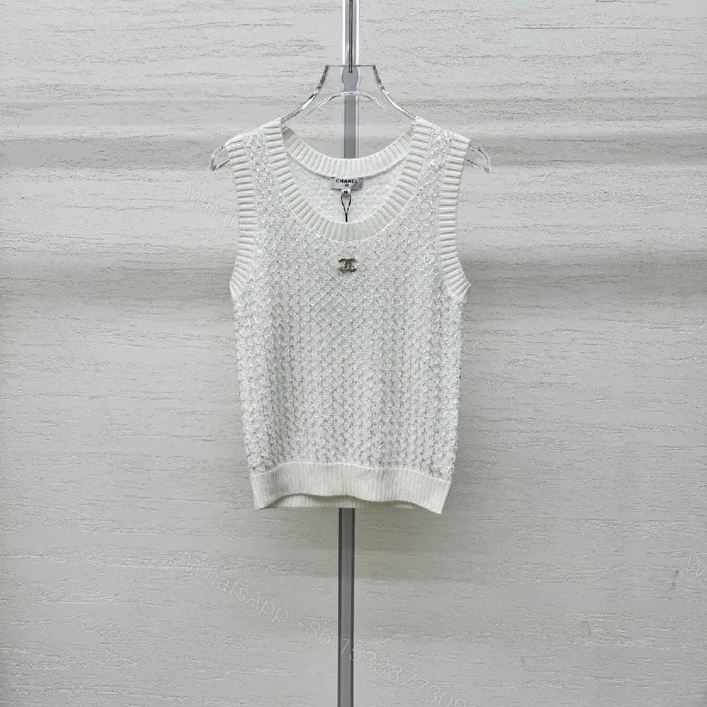 View 5 of Neutral Knit Tank: Texture + Subtle Logo, Sleeveless Top