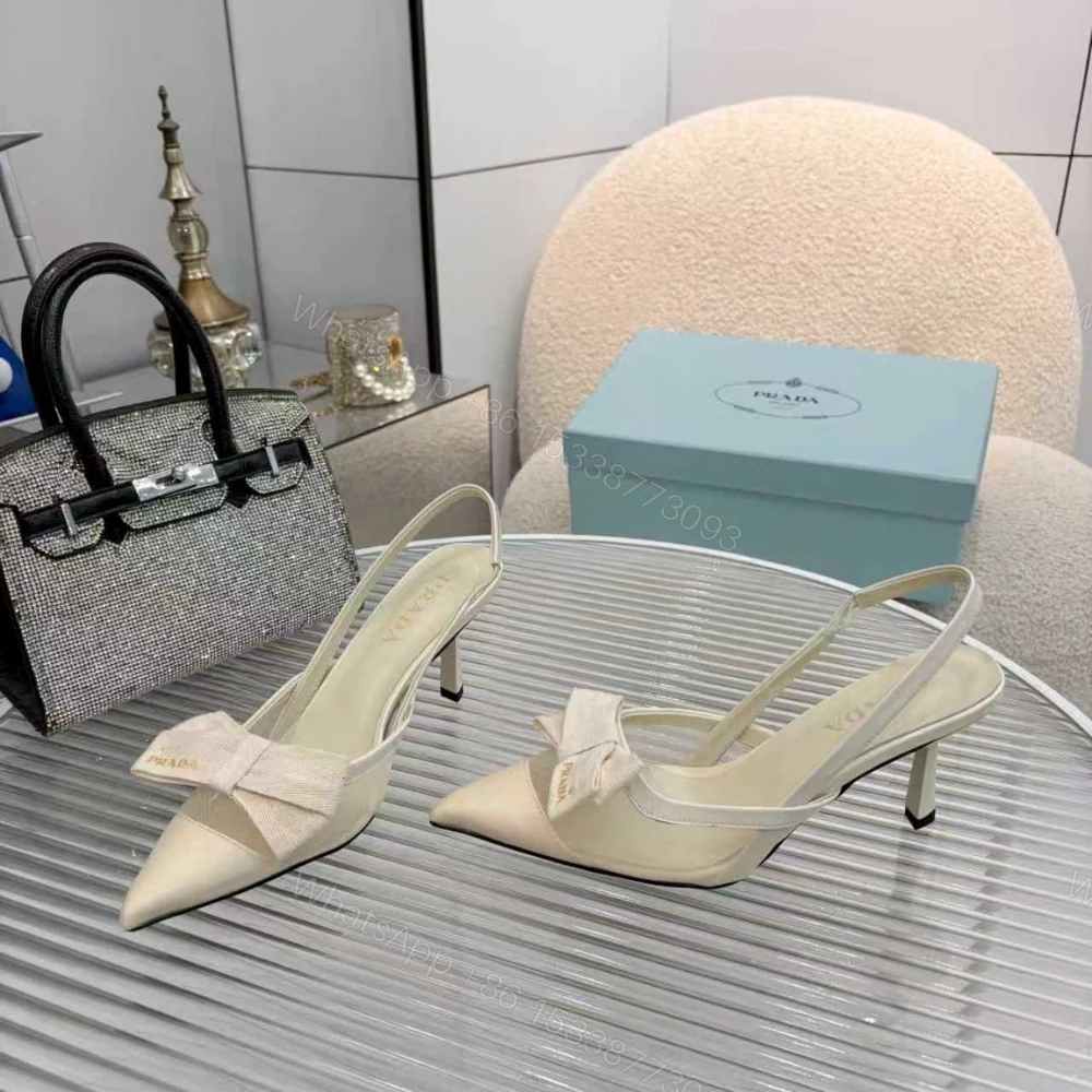 View 4 of Prada Mesh Fabric Slingback Pumps In White