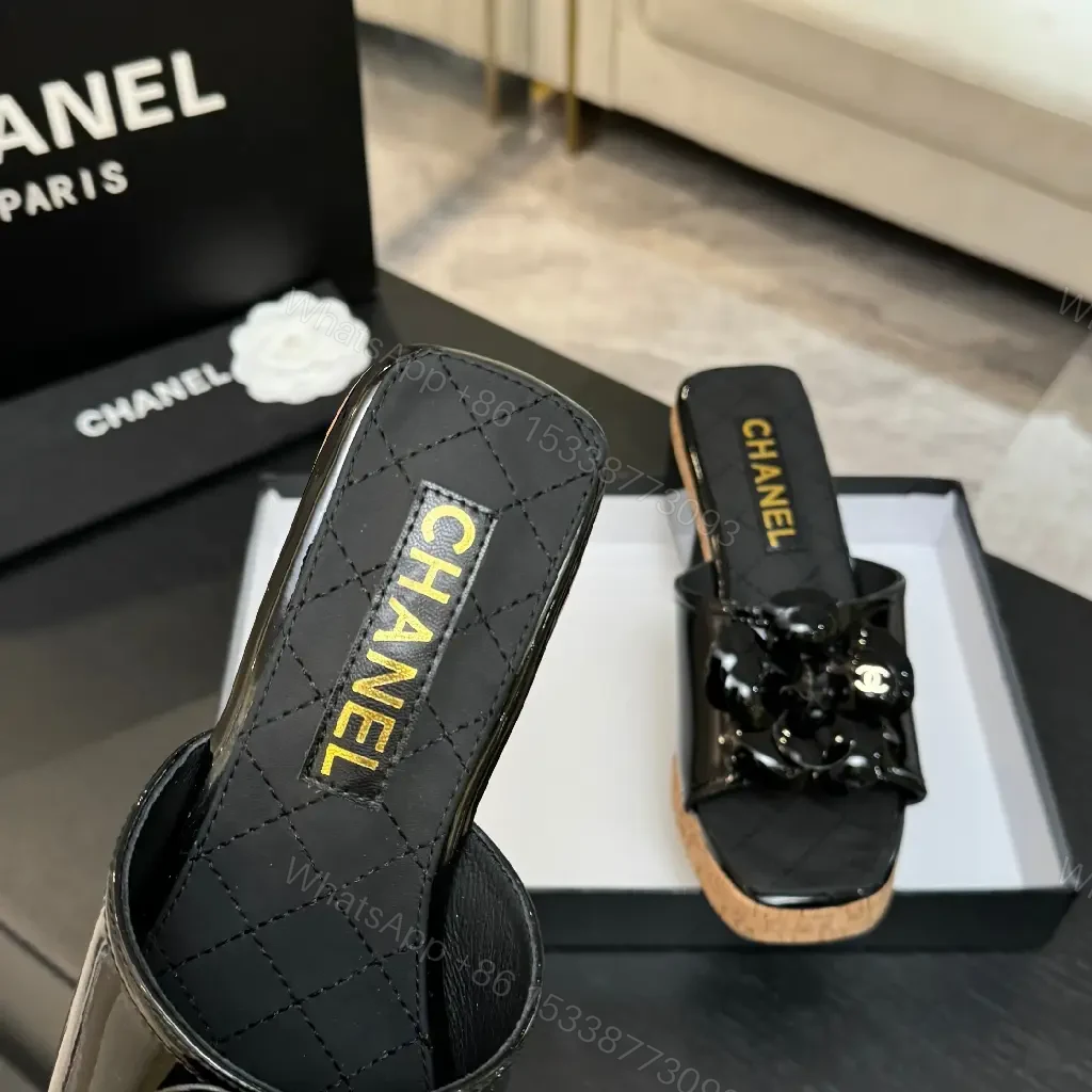 View 3 of Patent Floral Crossover Slide with Cork Platform
