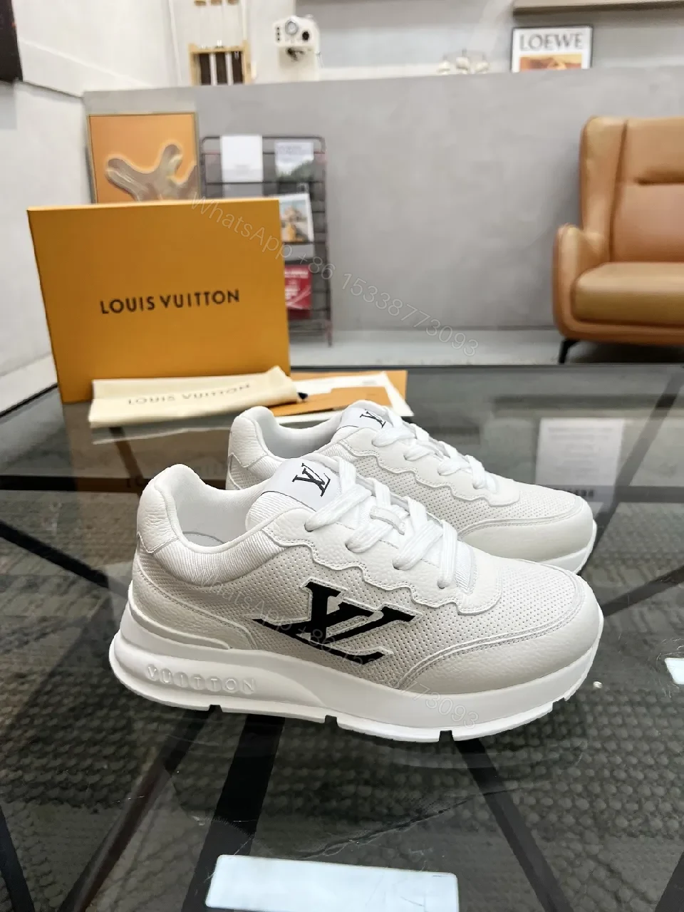 View 6 of White Leather Low-Top Luxury Sneakers with Subtle Logo Detail