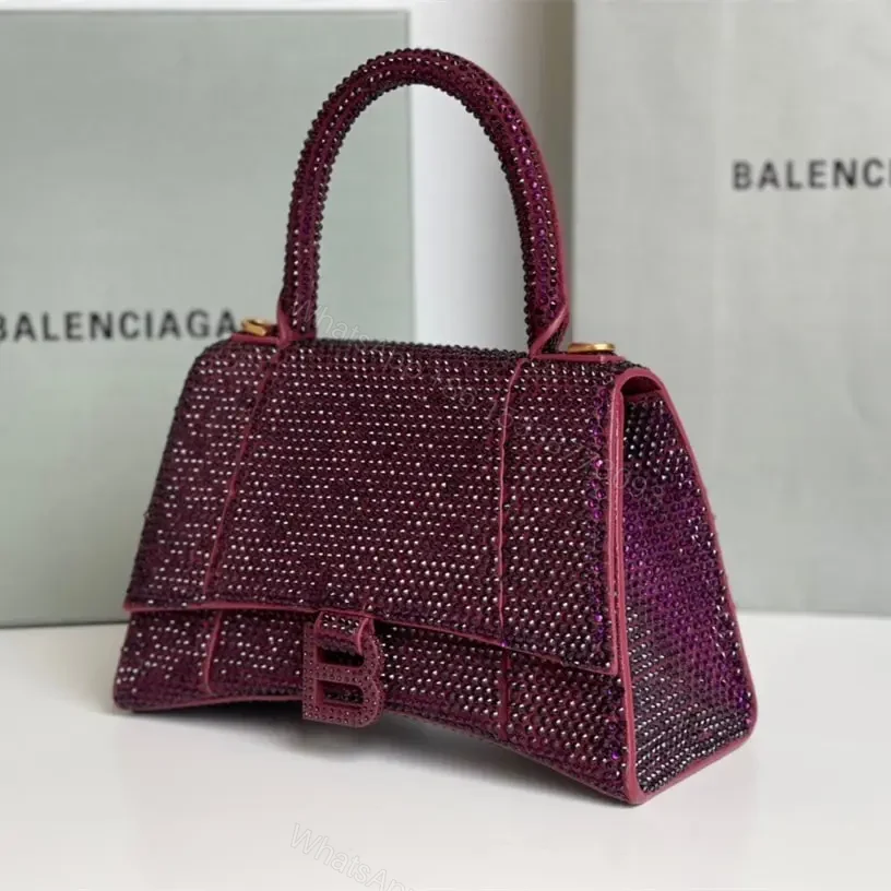 View 9 of 高仿Balenciaga*Hourglass系列沙漏包滿鑽紫色S