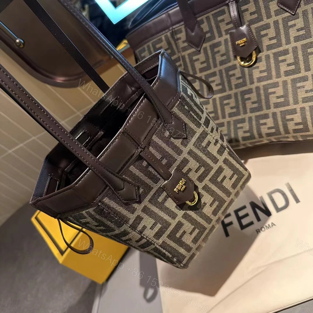 View 4 of Fendi Women Origami Large Brown FF Jacquard Fabric Bag that can be Transformed