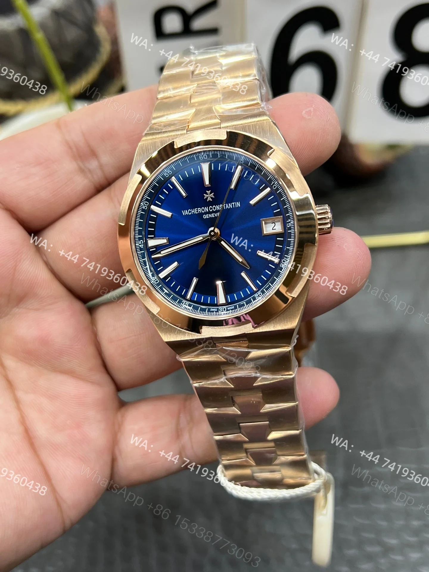 View 2 of Super Clone Vacheron Constantin Overseas 4500V/210R-B705 Rose Gold Watch with Blue Dial