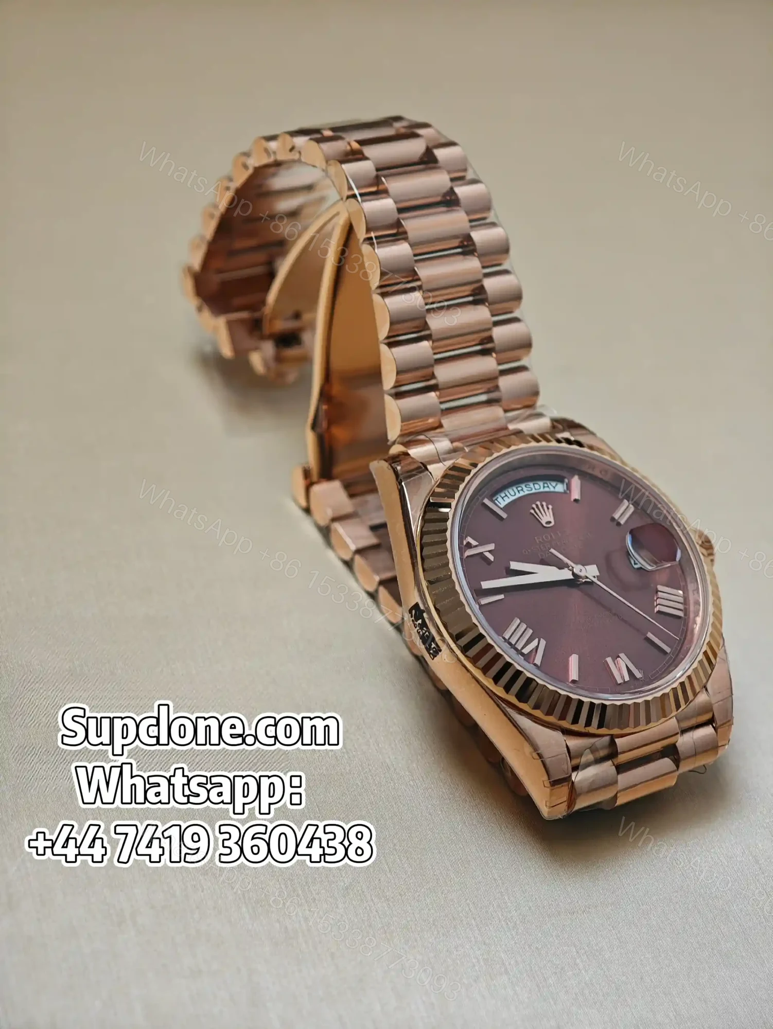 View 6 of Rolex Day-Date 40mm Rose Gold Brown Roman Dial – Super Clone 1:1 Cal. 3255