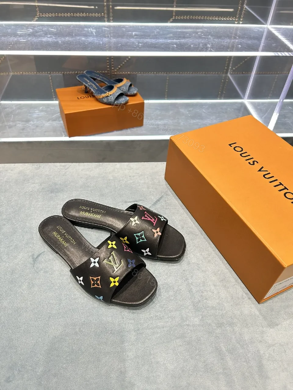 View 3 of Colorful Rainbow Monogram Slide Sandals