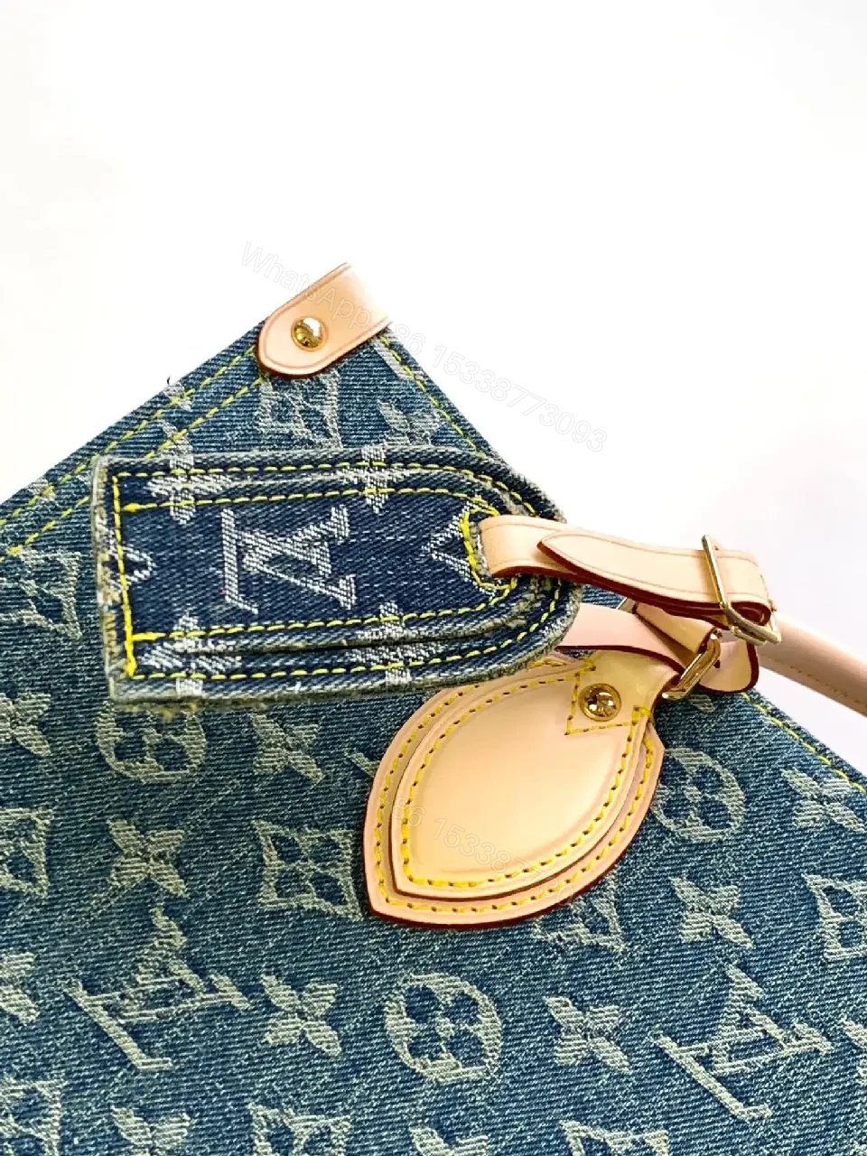View 4 of Denim Monogram Tote: Premium Denim Leather-Trim Tote with Signature Details