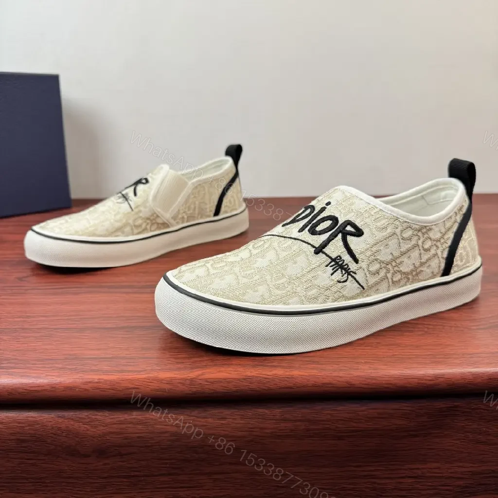 View 10 of Beige Canvas Slip-On Sneakers with Logo
