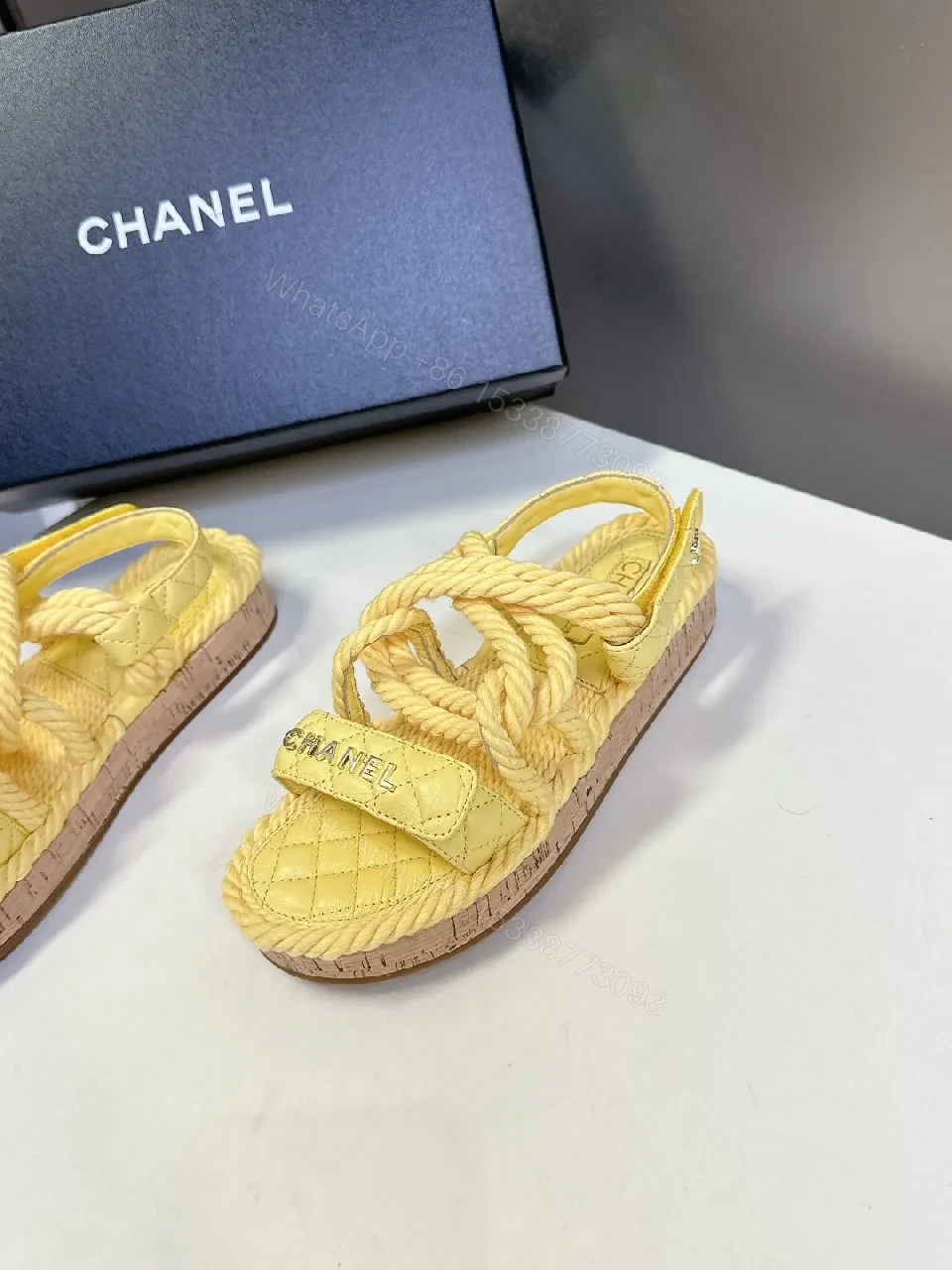 View 6 of Bright Quinoa Yellow Rope-Strap Sandals with Quilted Footbed