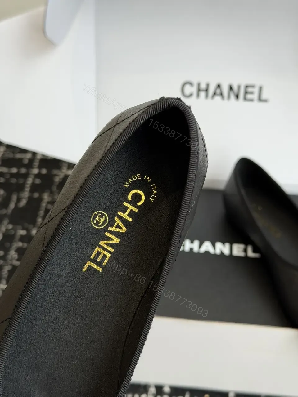 View 7 of Black White Leather Bow Ballet Flats, Classic Chanel Style, Flat Shoes
