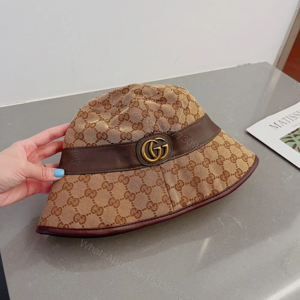 View 7 of Gucci Canvas Bucket Hat With Double G Brown 576587 4HG62 2564