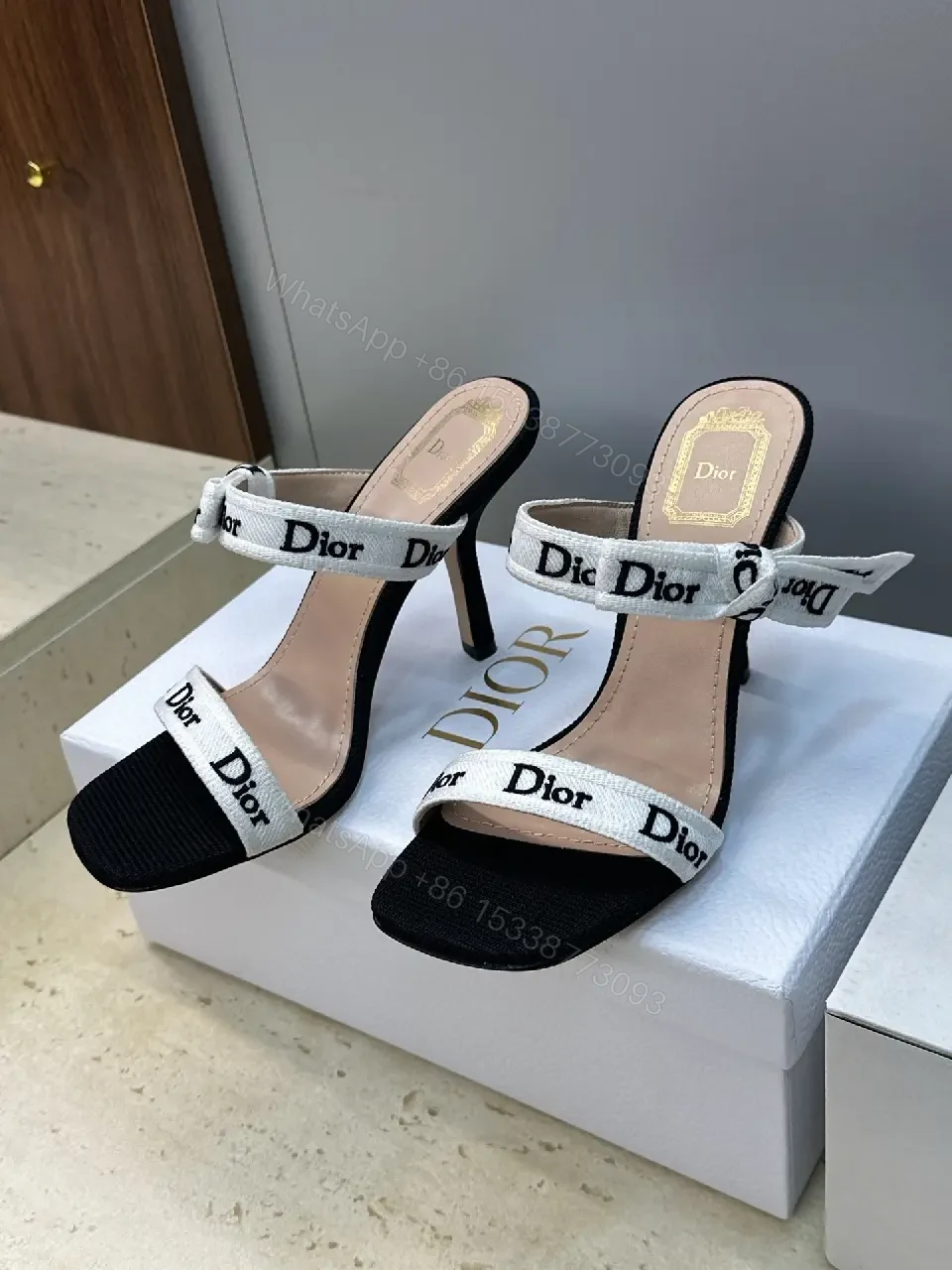 View 3 of White Fabric Straps Open-Toe Sandals with Dior-Branding, Minimalist Luxury, Open-Toe Sandals
