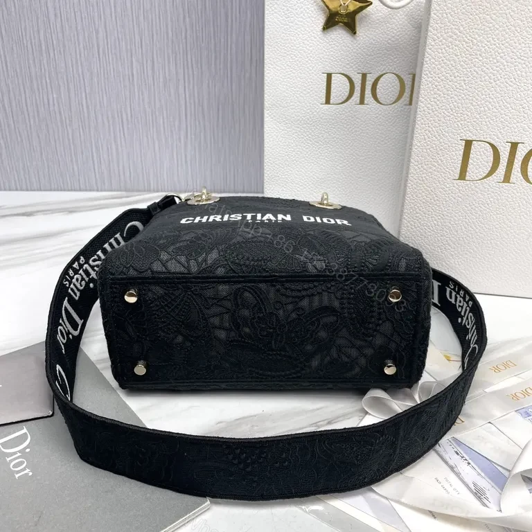 View 6 of Compact Lace-Texture Dior Logo Tote: Luxe City Bag