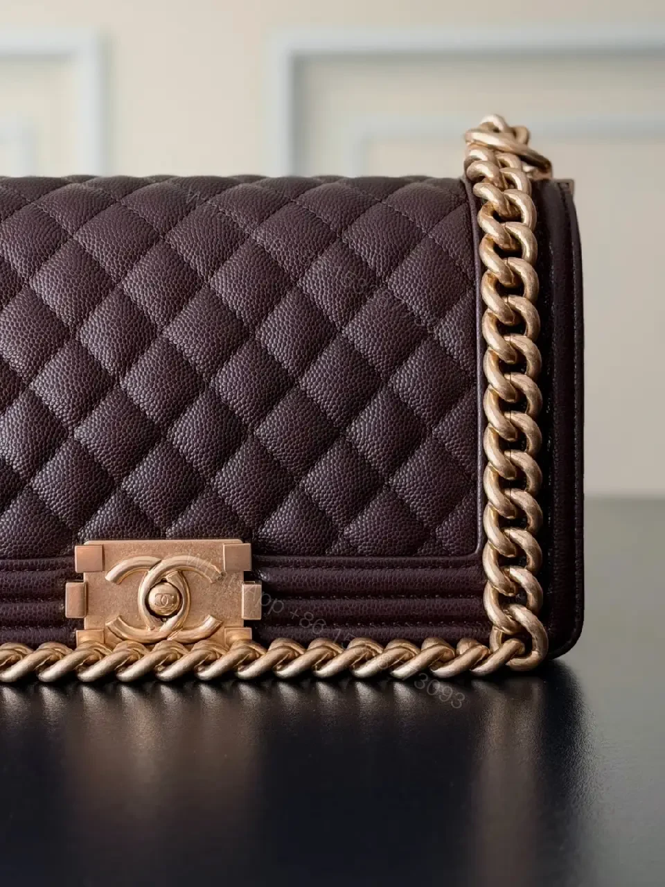 View 2 of Quilted Leather Shoulder Bag with Chain-Detail Elegance