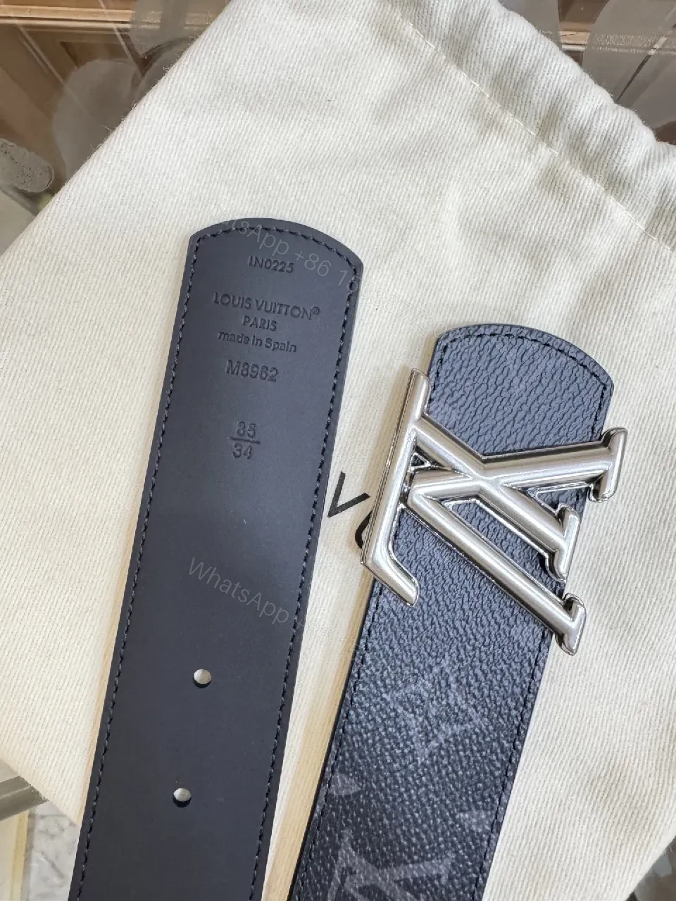 View 5 of Monogram Black Canvas Belt with Signature Buckle, Luxe Style
