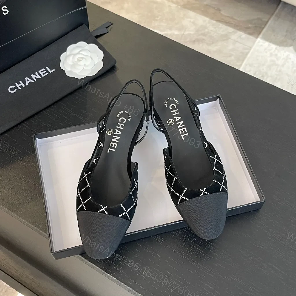 View 2 of Diamond-Pattern Black Slingback Heels | Pointed Toe, Cushioned Insole