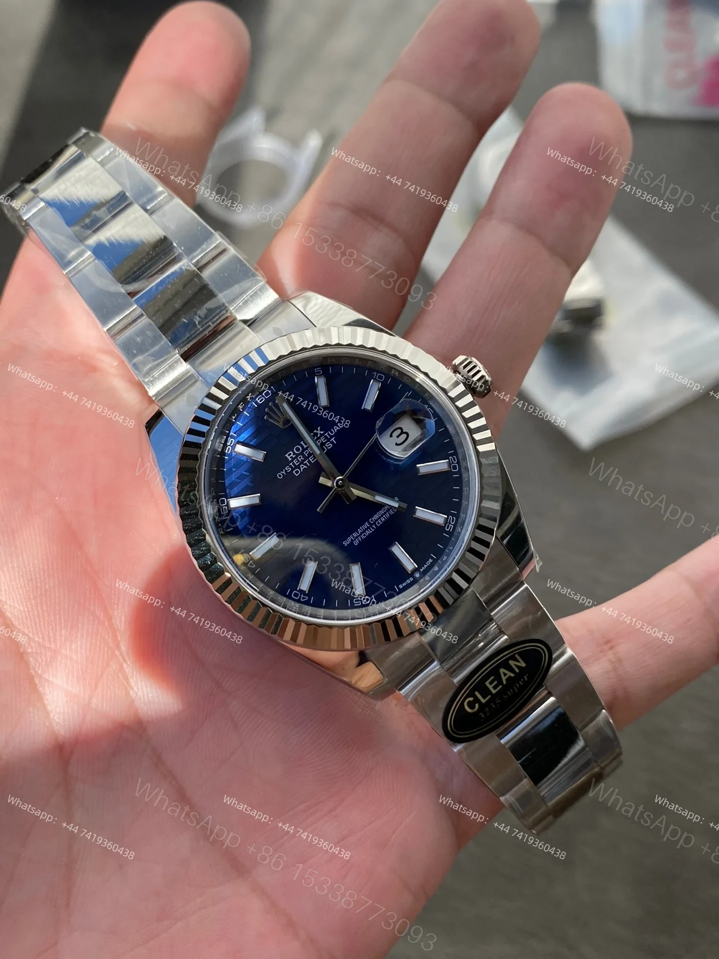 View 5 of Rolex Datejust M126334-0031 1:1 Replica Water Ripple Blue Dial Oyster 41MM 3235 Movement Super Clone Watch