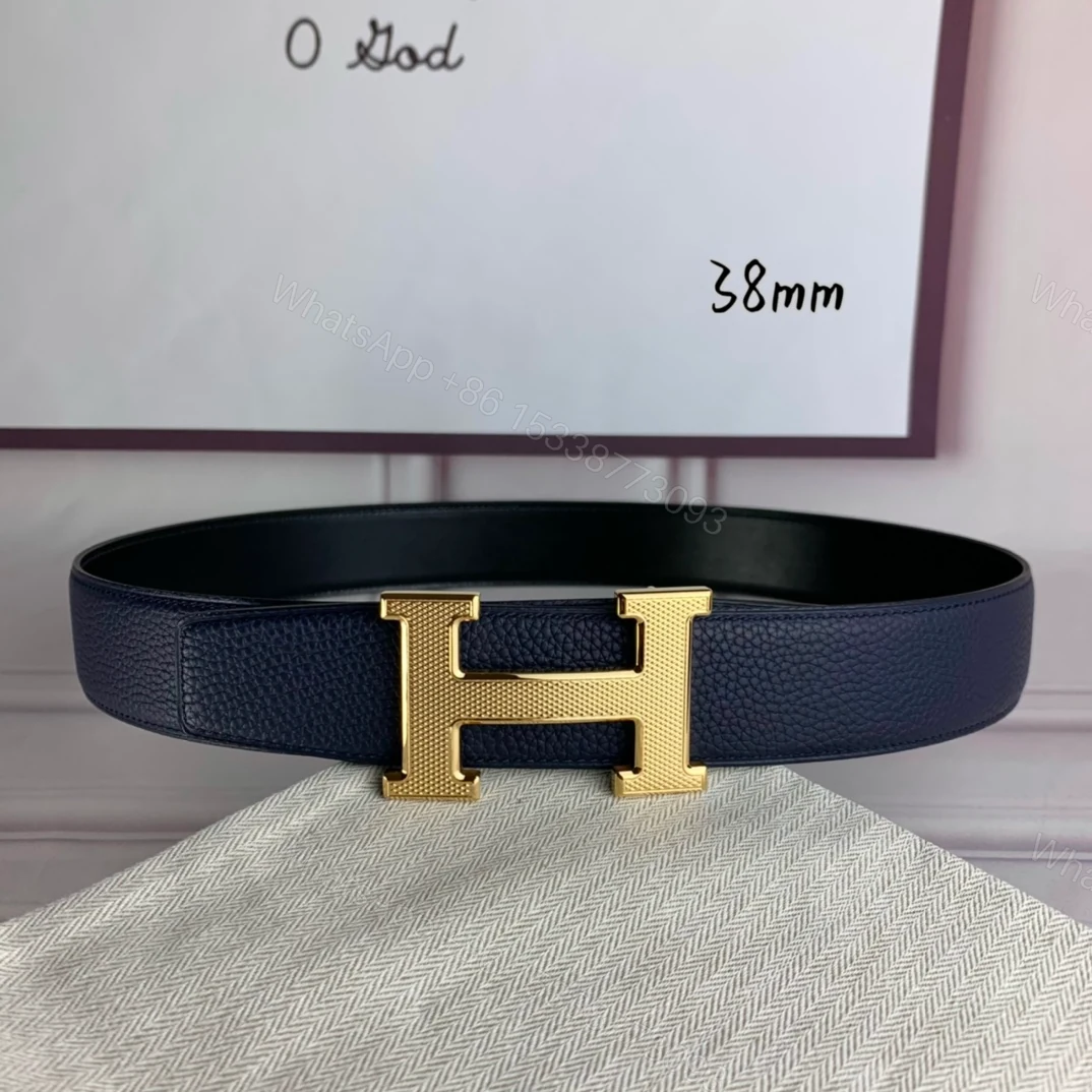 View 2 of HERMES BELT TOGO SWIFT GOLD BUCKLE BLUE 38MM