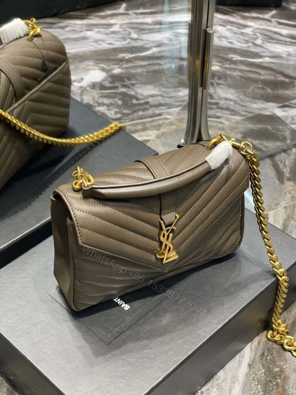 Saint Laurent Sheepskin Matelasse Chevron Monogram Medium College Bag — view 2