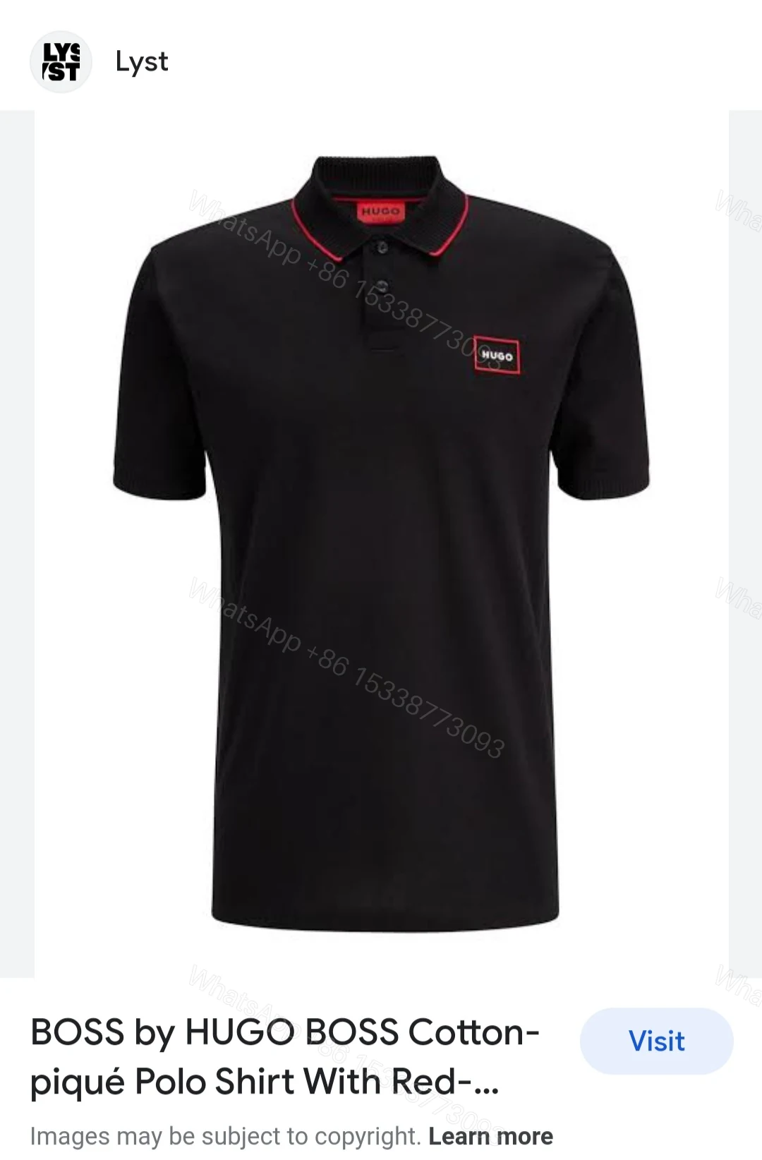 View 5 of FIRST COPY Hugo Boss Exclusive Cotton Lycra Collar T-Shirt