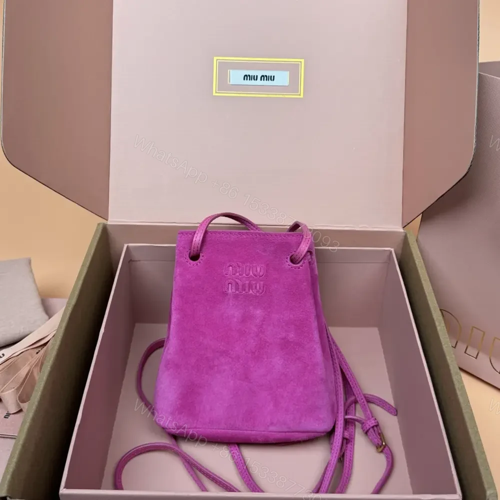 高仿miumiu*5NR460絨面羊皮水桶包粉紫色免檢版 — view 1