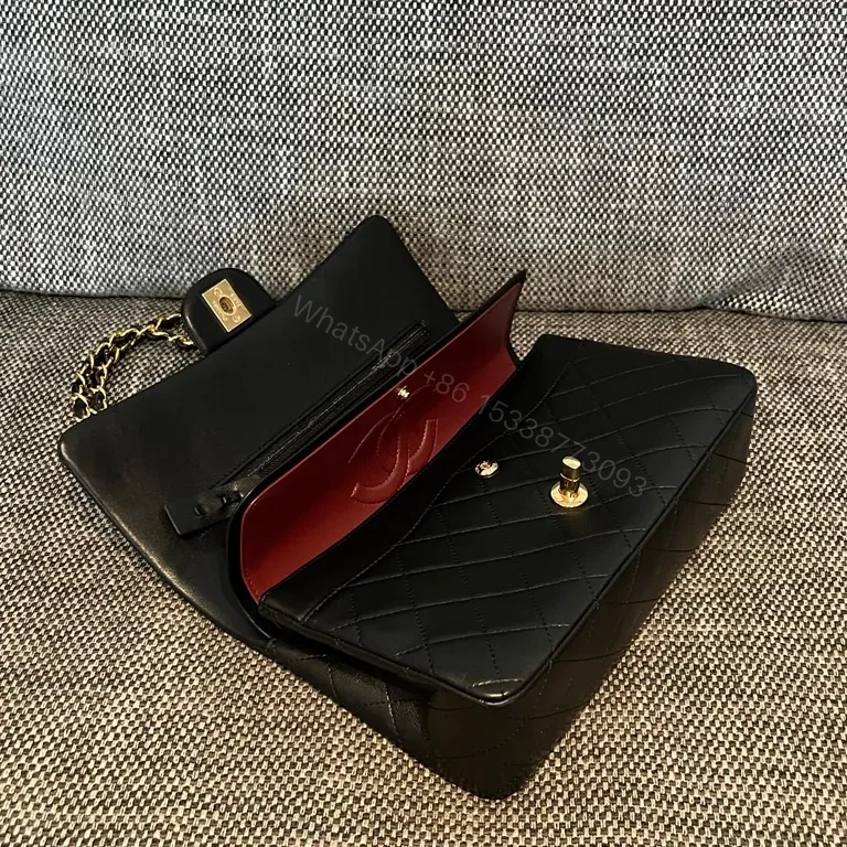 View 9 of Chic Black Quilted Bag + Gold Chain â€” Luxe Carry