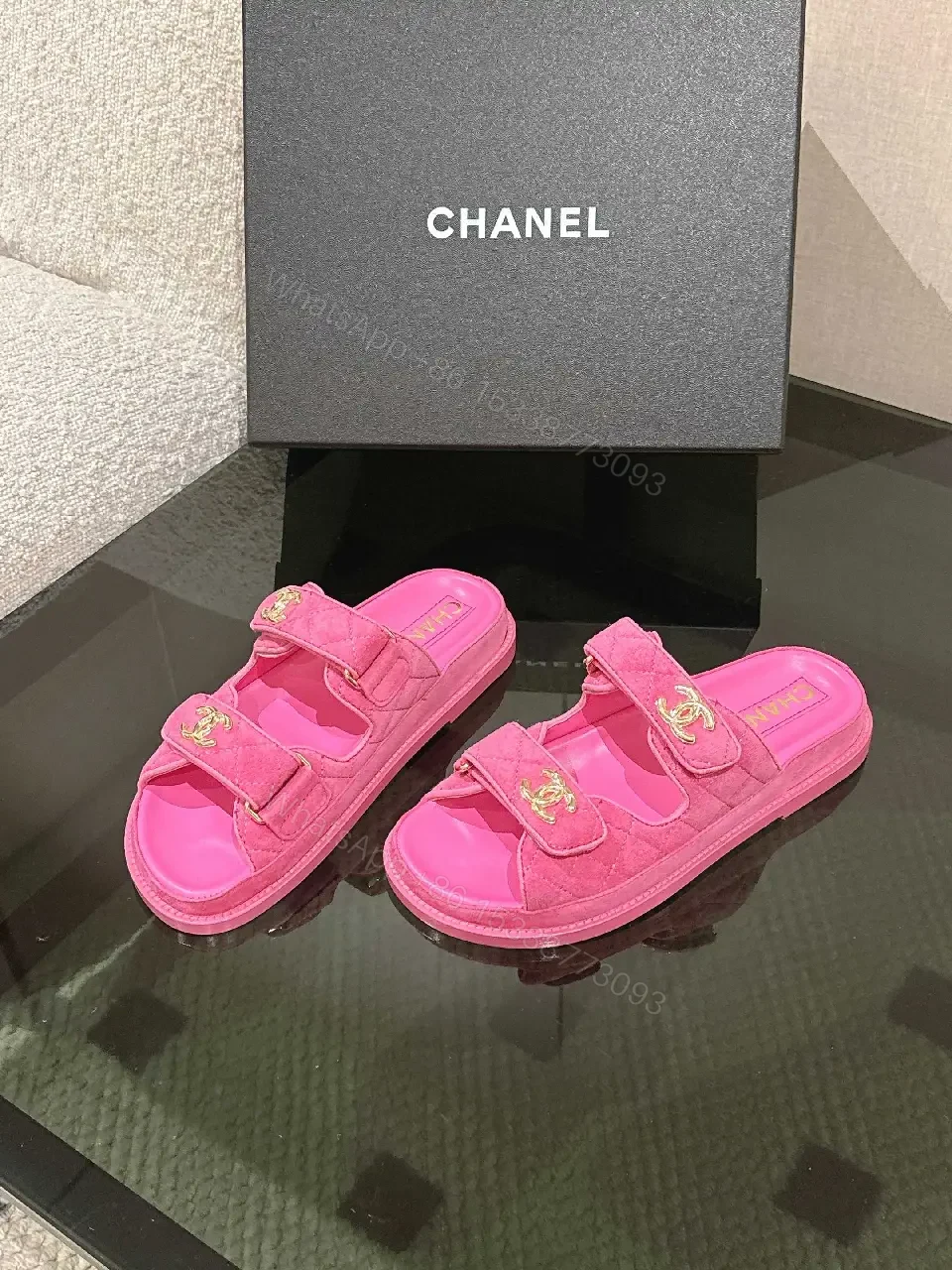 View 2 of Pink Luxe Slides with Dual Straps and Cushioned Comfort