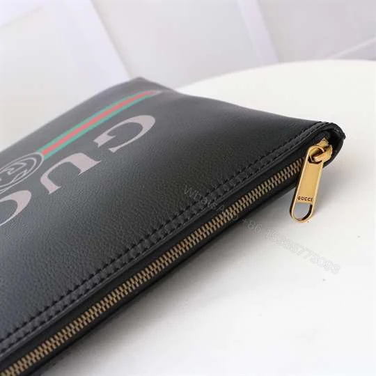 View 7 of Gucci Large Clutch Purse Black Leather GG Logo Web – WGR035