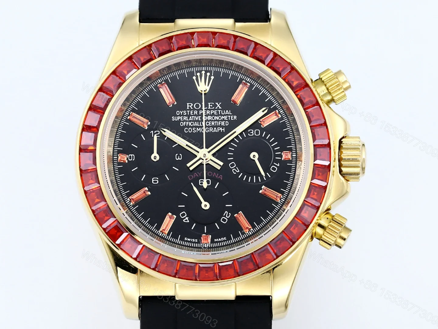 View 2 of Rolex Daytona Pumpkin Black Replica 43MM Premium Black Rubber Strap Custom Edition RG-ROLEX-DAYTONA-PUMPKIN-BLACK-43