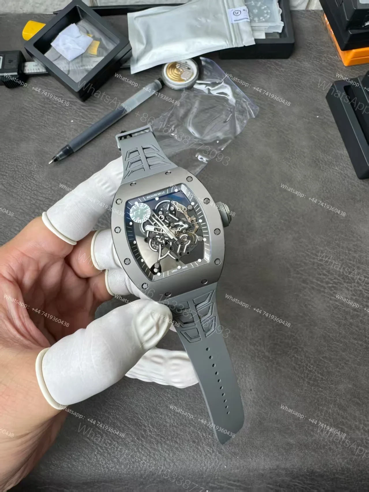 View 6 of Super Clone Richard Mille RM 055 Gray Ceramic Titanium Grey Rubber Strap 1:1 Replica Watch