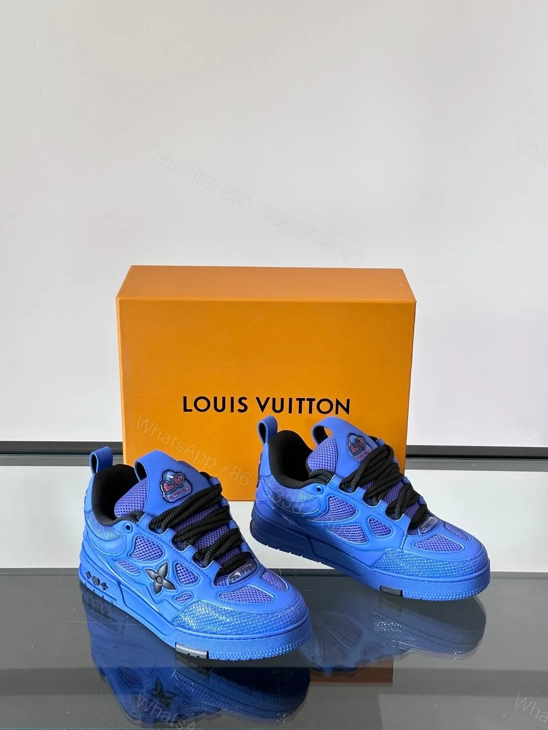 View 5 of LV Men Blue Mesh And Leather Sneakers