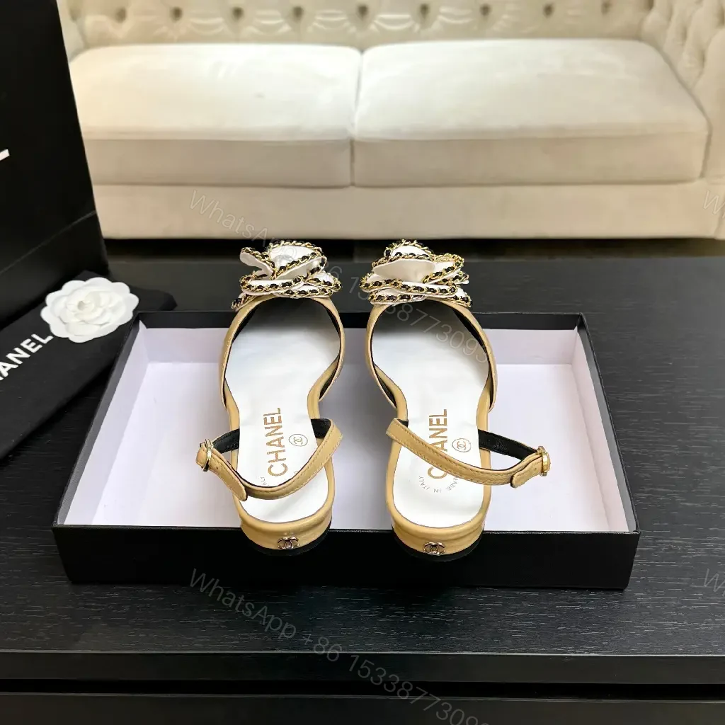 View 8 of Beige Leather Slingbacks with Pearl Embellishment – Low Heel