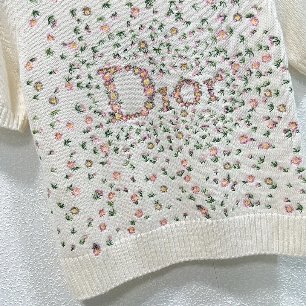 View 9 of Ivory Cotton Knit Tee + Floral Embroidered Luxe Style + Lightweight Comfort tee