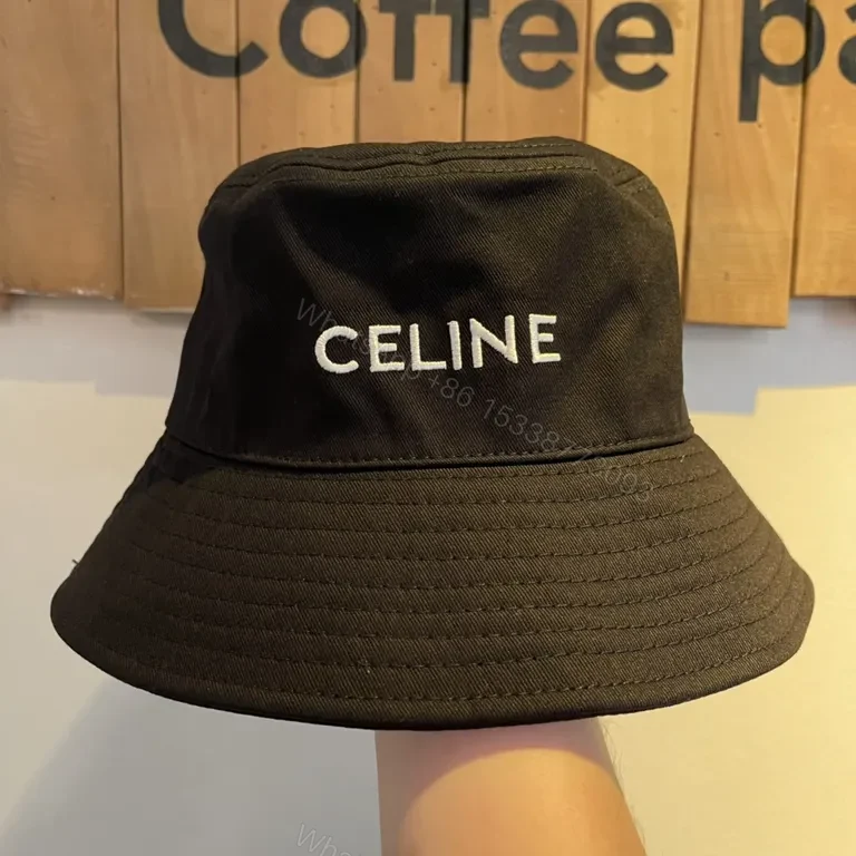 View 3 of Beige Canvas Bucket Hat - Subtle Celine Logo, Luxe Style