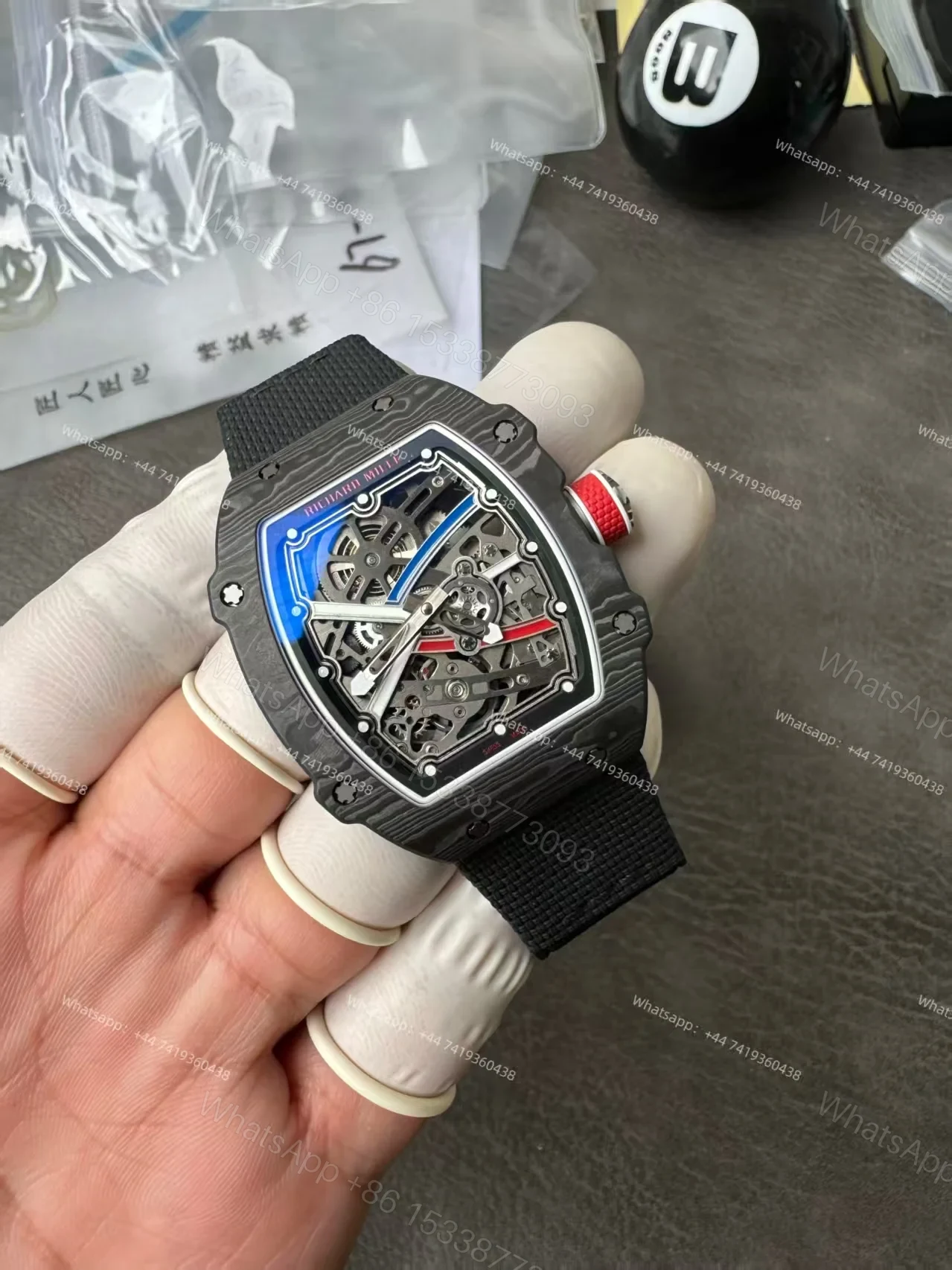 View 8 of Super Clone Richard Mille RM67-02 Carbon TPT Skeleton Tourbillon 1:1 Replica Watch with Black Strap