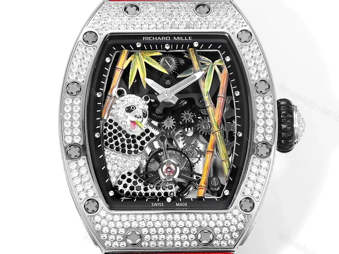 View 6 of Richard Mille RM26-01 Panda Tourbillon Watch Full Diamond Set Panda Art Dial 18K White Gold Bamboo Mechanical Masterpiece RM26-01-PND-DIA