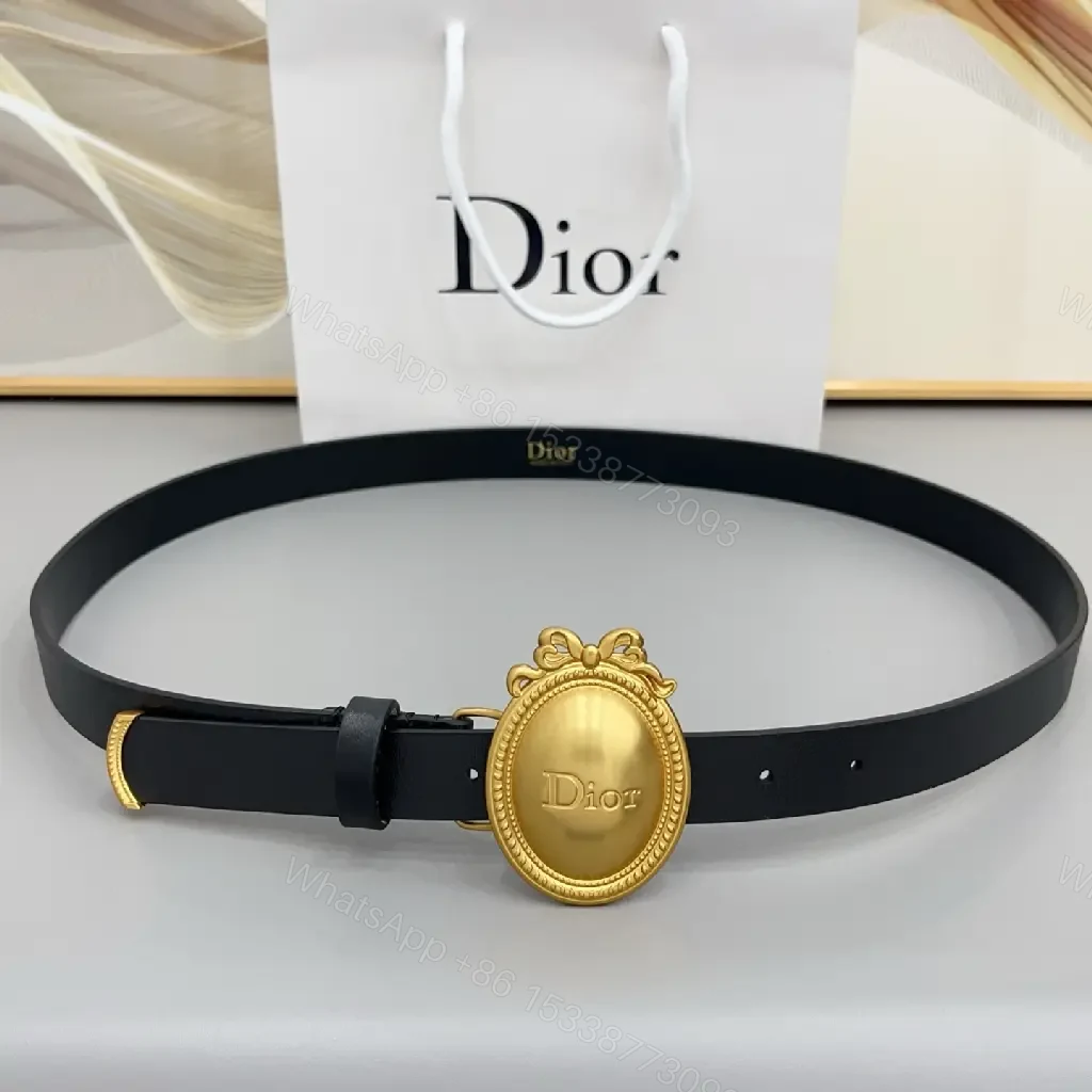 View 3 of Black Belt Vintage-Style with Ornate Gold Oval Buckle (Dior)