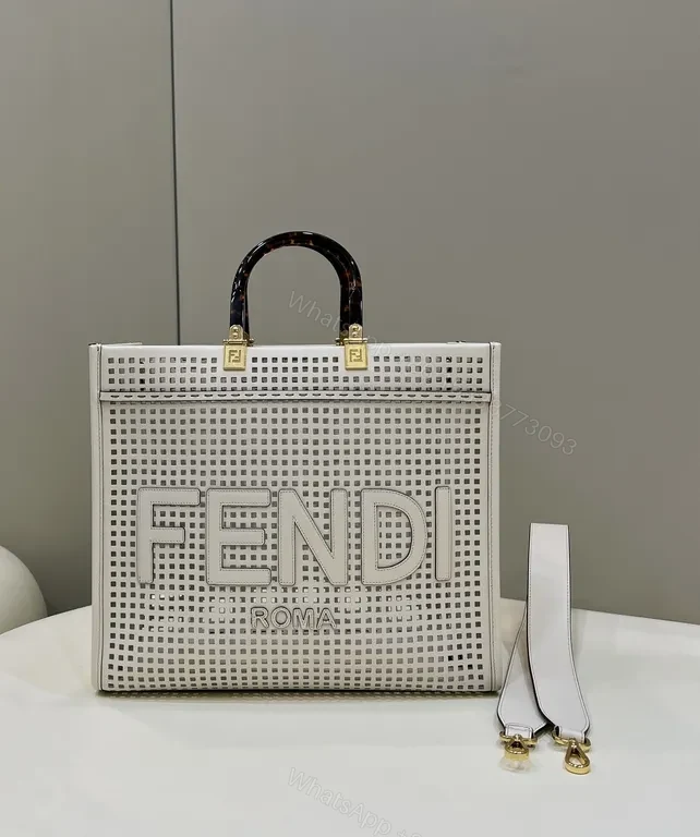 Structured Perforated Fendi-Inspired Top-Handle Tote Bag — view 1