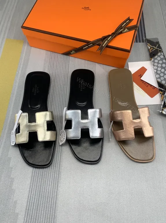 View 2 of HermÃ ̈s Oran Sandals: Metallic-H Leather, Luxe Open-Toe Footwear