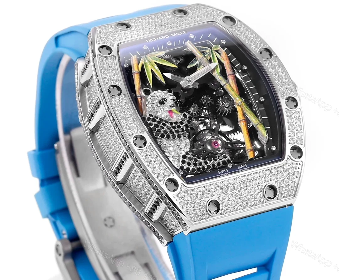 View 5 of Richard Mille RM26-01 Panda Tourbillon Watch Full Diamond National Treasure Panda Skeleton Dial 18K White Gold Mechanical Art Edition RM26-01-PND-SKL