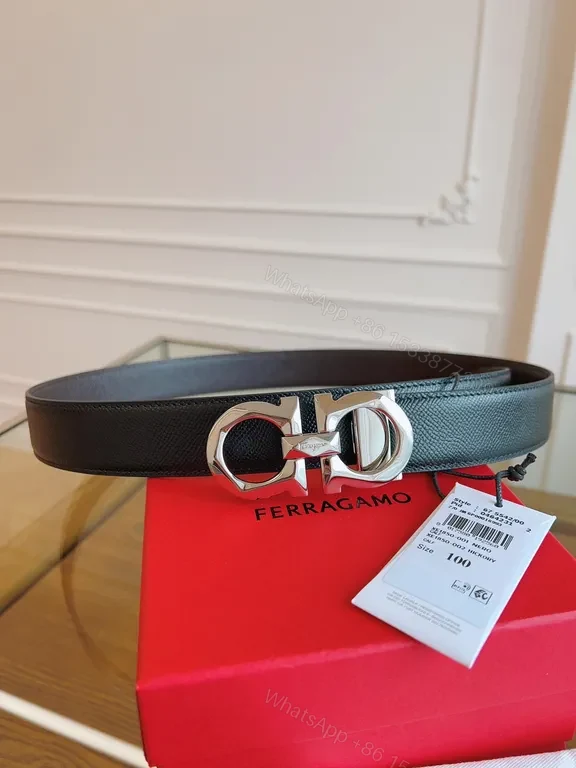 View 3 of Bold Black Leather Belt: Signature Hardware, Premium Ferragamo Style