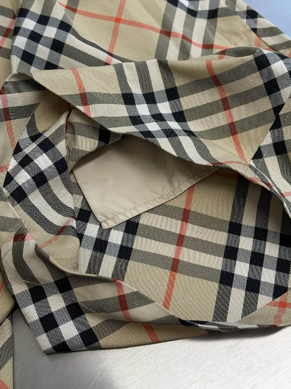 View 7 of Beige Burberry-Style Cotton Plaid Shorts with Drawstring Elastic Waist