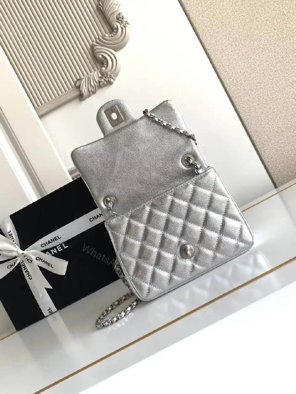 View 5 of Silver Quilted Crossbody: Timeless Italian Craft Bag
