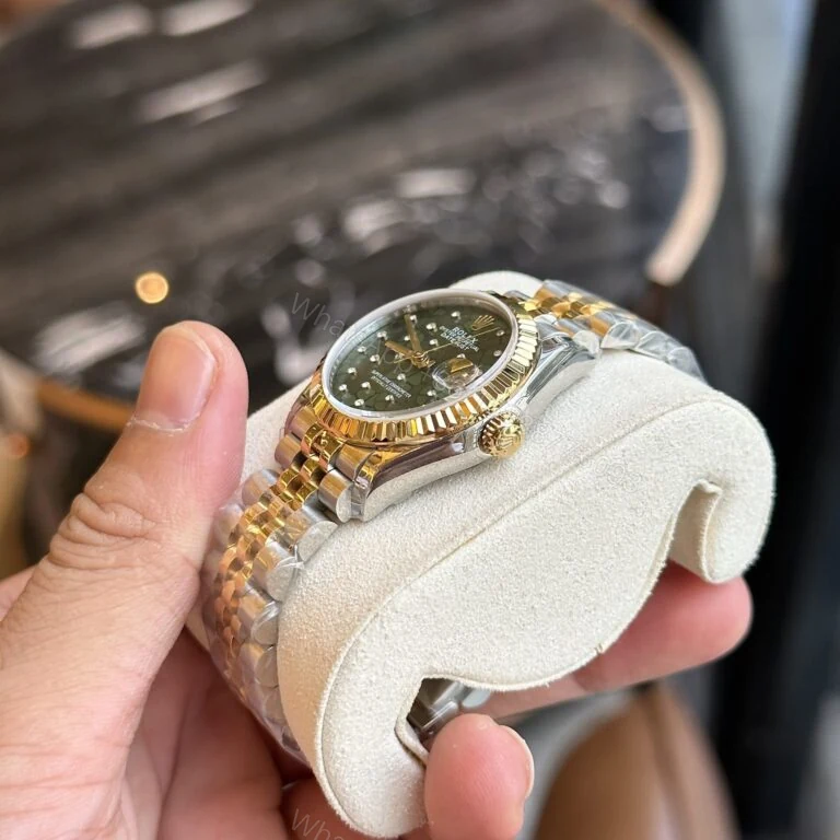 View 4 of Rolex DateJust Super Clone Watch Demi Gold Green Leaf Dial 31mm Super Clone