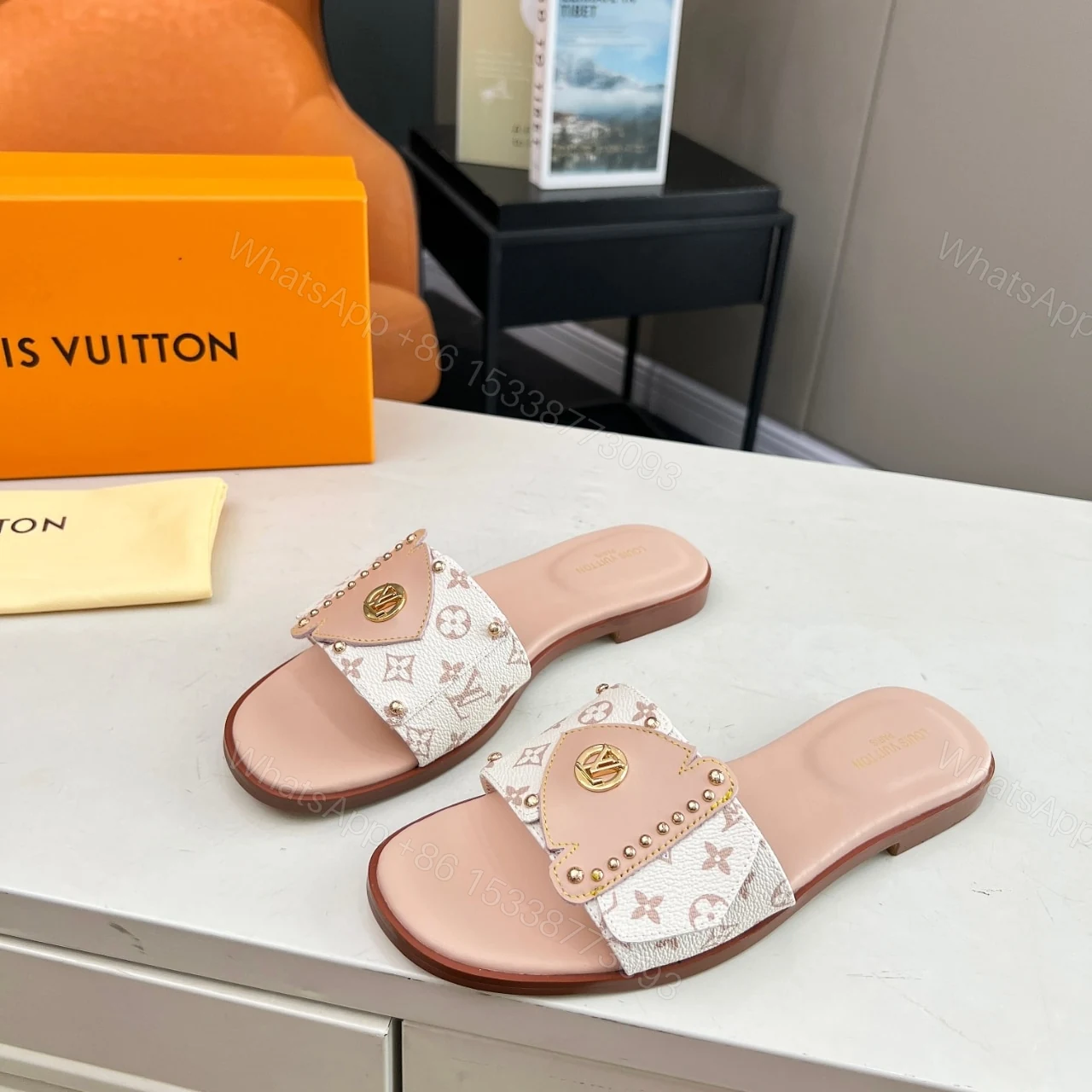 View 3 of LOUIS VUITTON LV FRAME FLAT MULE DUNE BEIGE 1AHMSB